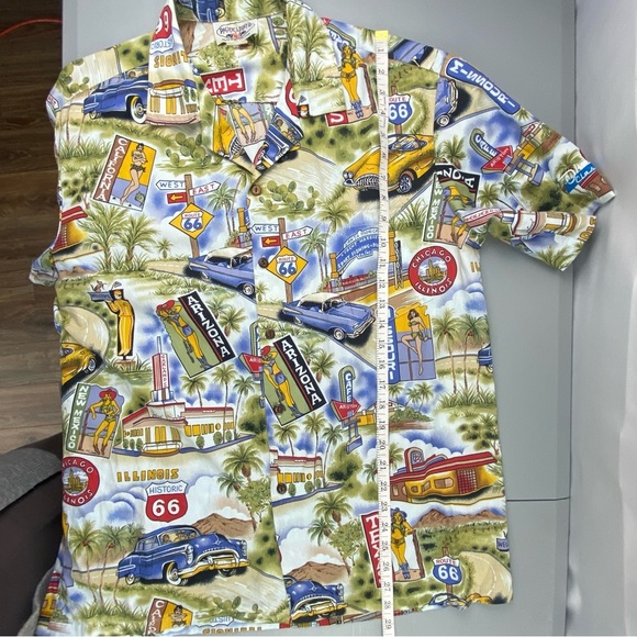 Pacific Legend Hawaiian Style Travel Route 66 Men's Graphic Button Up Shirt - Picture 9 of 12